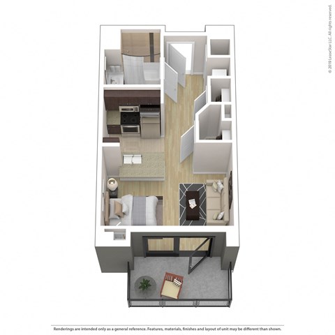 Floor plan for studio, 1 bath